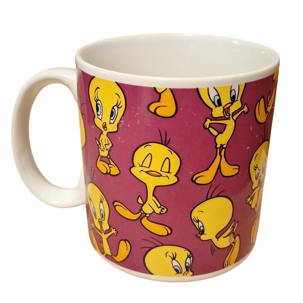 Vintage 1994 Looney Tunes Tweety Bird Mug Applause Magenta Ceramic‎ Coffee Cup